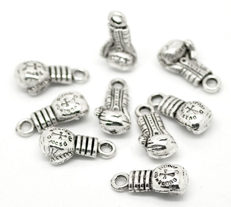 4 SOLID Silver Tone Metal Pewter BOXING Glove Charm Pendants  22x11mm . chs0363