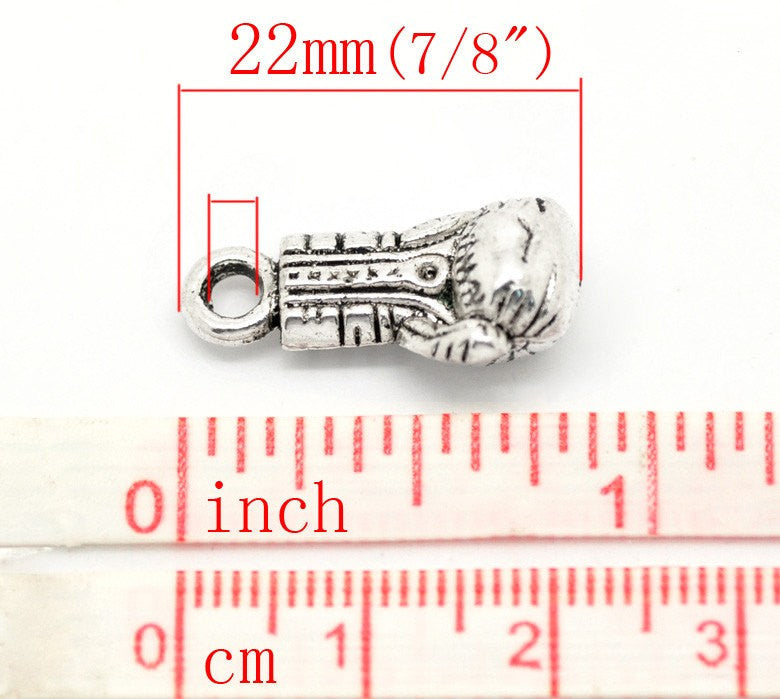 4 SOLID Silver Tone Metal Pewter BOXING Glove Charm Pendants  22x11mm . chs0363