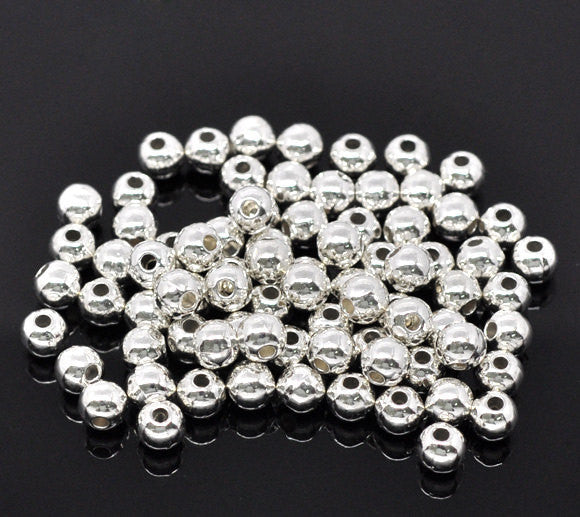 100 Bright Silver Plated Metal ROUND 6mm Smooth Beads bme0086