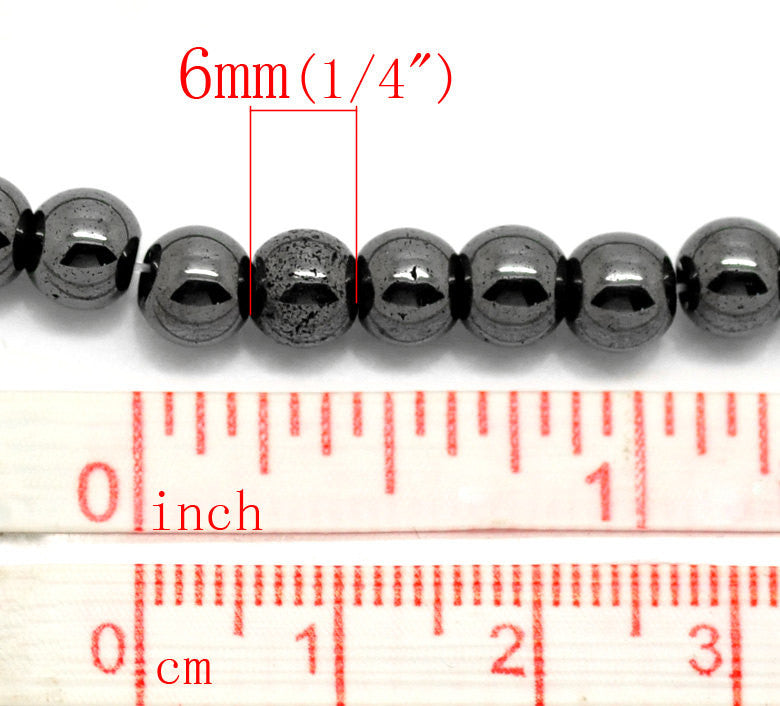 6mm Round HEMATITE Gemstone Beads . 1 strand 17" . about 75 beads  ghe0081