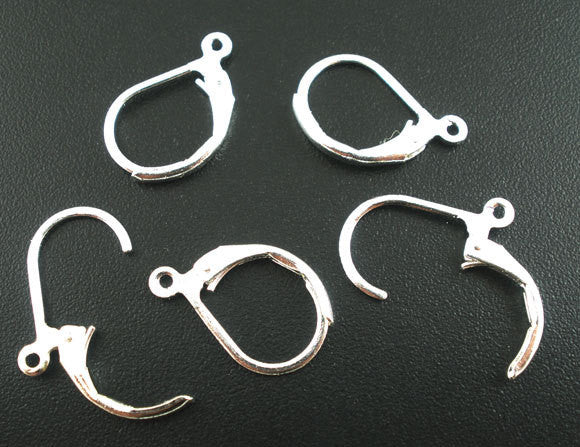 60 Bright SILVER PLATED Metal Lever Back Earrings Ear Wires (30 pairs) . shipped from USA . fin0283