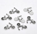 6 Medium Antique Silver Tone Metal Pewter GIRL'S Touring Bicycle Charm Pendants . 26 x 18mm  . chs0271