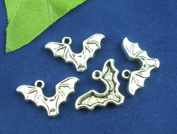 10 Silver Tone Metal FLYING BAT Charms or Pendants for Halloween   chs1256