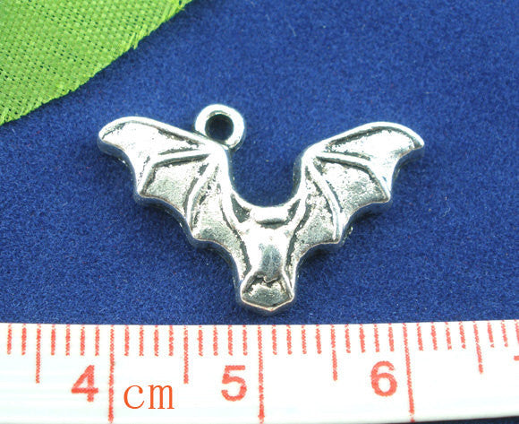 10 Silver Tone Metal FLYING BAT Charms or Pendants for Halloween   chs1256