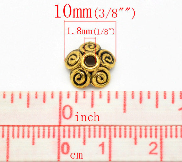 100 Antiqued Gold BRASS SWIRL Bead Caps Findings 10mm fin0088b