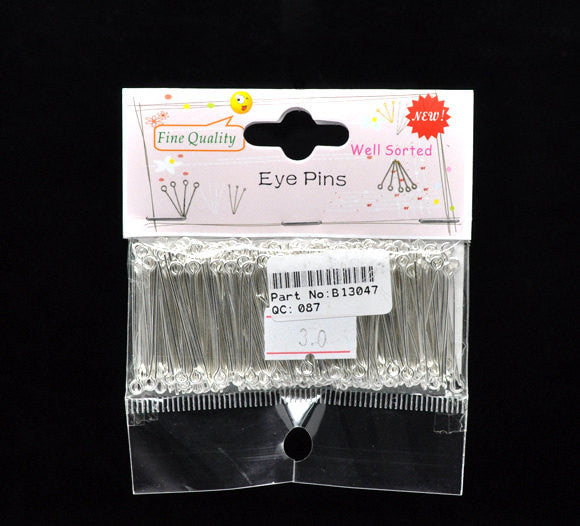 Bulk Package Bright Silver PLATED Metal Eye Pins 21/22 gauge, 3cm long (1-1/8" long)  pin0037