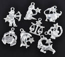 60 Silver Plated Metal Mixed ZODIAC Charms or Pendants with RHINESTONES  5 of each sign Chs1688