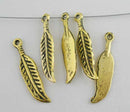 10 Antiqued Gold Tone Metal FEATHER CHARMS or Pendants 30mm chg0078