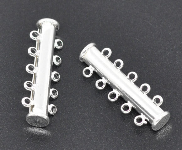 2 Magnetic 5-strand SILVER PLATED Slider Connector Clasps, 30x10mm  for Multi Strand Bracelets and Necklaces fcl0012