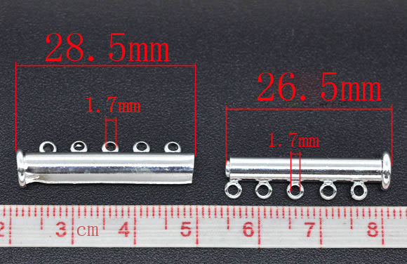 2 Magnetic 5-strand SILVER PLATED Slider Connector Clasps, 30x10mm  for Multi Strand Bracelets and Necklaces fcl0012