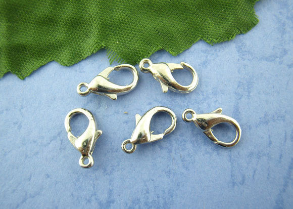 10 Antique SILVER Tone Lobster Clasps . 12mm x 6mm  fcl0036a