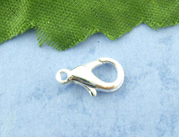 100 pcs Bright SILVER Plated Lobster Clasps  12mm x 6mm fcl0019a