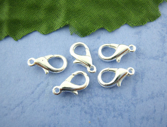 100 pcs Bright SILVER Plated Lobster Clasps  12mm x 6mm fcl0019a