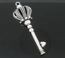 2 Large Antiqued Silver Tone Pewter SCEPTER CROWN Key Charm Pendants . chs0192