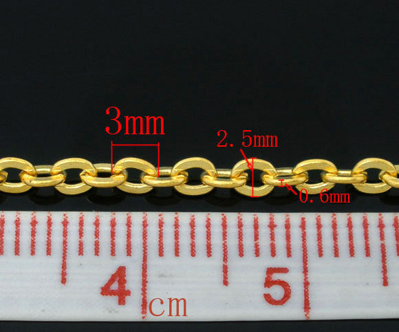 10 meters (over 32 feet)  Gold Plated Link Chain  3x2.5mm . unsoldered fch0109