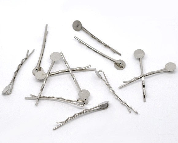 Silver Tone Metal Bobby Pins Hair Clips . 10 pieces . fin0062