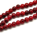 8mm Red Glass Beads, Black Marbled Swirl Pattern,100 beads, bgl0752