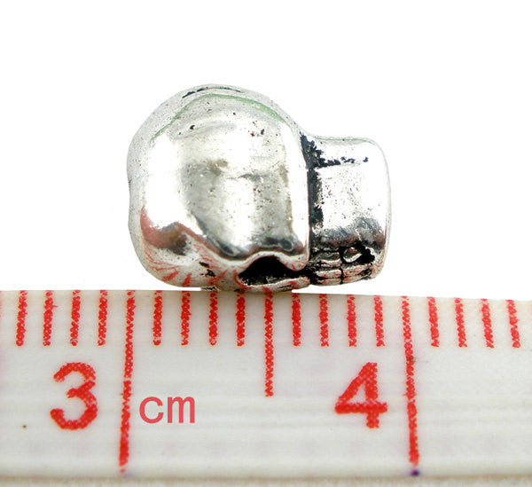 40 Tiny Silver Metal SUGAR SKULLS Bead Charms  9mm long  bme0107
