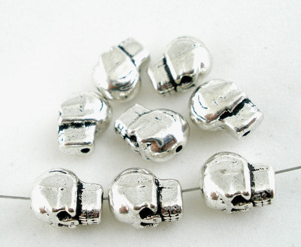 40 Tiny Silver Metal SUGAR SKULLS Bead Charms  9mm long  bme0107
