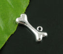 6 Silver Plated Bone Charm Pendants 19x8mm, 3/4" chs0626
