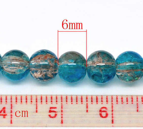 6mm BROWN and BLUE Crackle Glass Round Beads, 32 inch strand . about 140 beads bgl0298