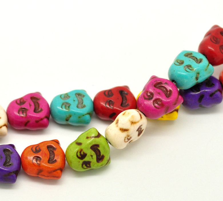 15" Strand Dyed Stone SMILING BUDDHA Beads in Bright Colors . 26 beads in mixed colors  .  15x14mm (5/8"x1/2") how0142