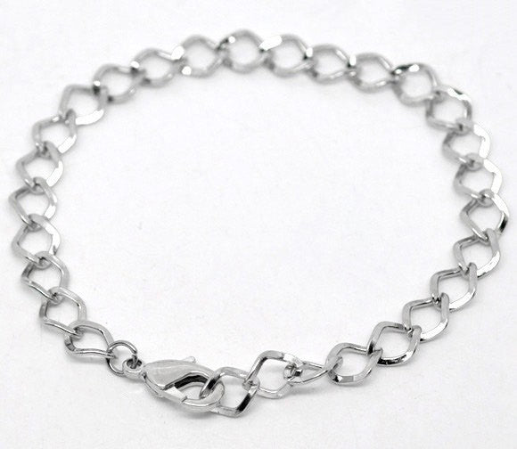 Bulk Package 12 Silver TONE (dark silver) Chunky Curb Link Chain Charm Bracelets  20cm . almost 8 inches long fch0026