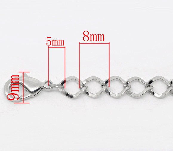 Bulk Package 12 Silver TONE (dark silver) Chunky Curb Link Chain Charm Bracelets  20cm . almost 8 inches long fch0026