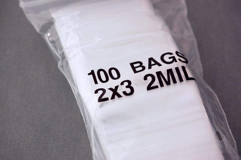 100 Zipper Lock Resealable Baggies 2x3 inches, 2 mil bags bag0009a
