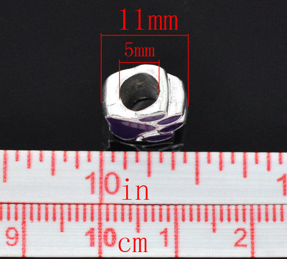 2 Silver Metal and Enamel Fuchsia PURPLE PAW Print Charm European Bead for large hole European chains  bme0234