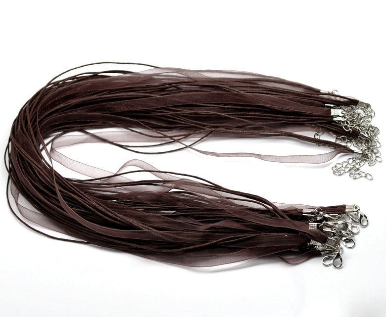 20 CHOCOLATE BROWN Organza Necklaces with Lobster Clasp . 17.5" long with 2" extender chain  fch0054