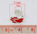 2 Silver Metal and Enamel RED PAW Print Charm European Bead for large hole European chains  bme0236