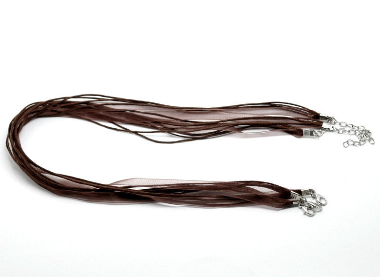 20 CHOCOLATE BROWN Organza Necklaces with Lobster Clasp . 17.5" long with 2" extender chain  fch0054