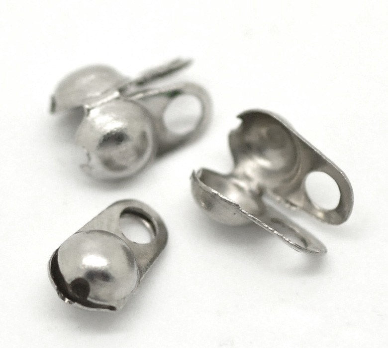 100 pcs Stainless Steel Calottes End Crimps Beads Ball Chain Connector Clasp 8x4mm (Fits 3mm Ball Chain)  fin0340