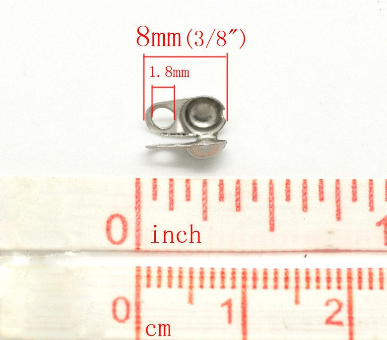 100 pcs Stainless Steel Calottes End Crimps Beads Ball Chain Connector Clasp 8x4mm (Fits 3mm Ball Chain)  fin0340