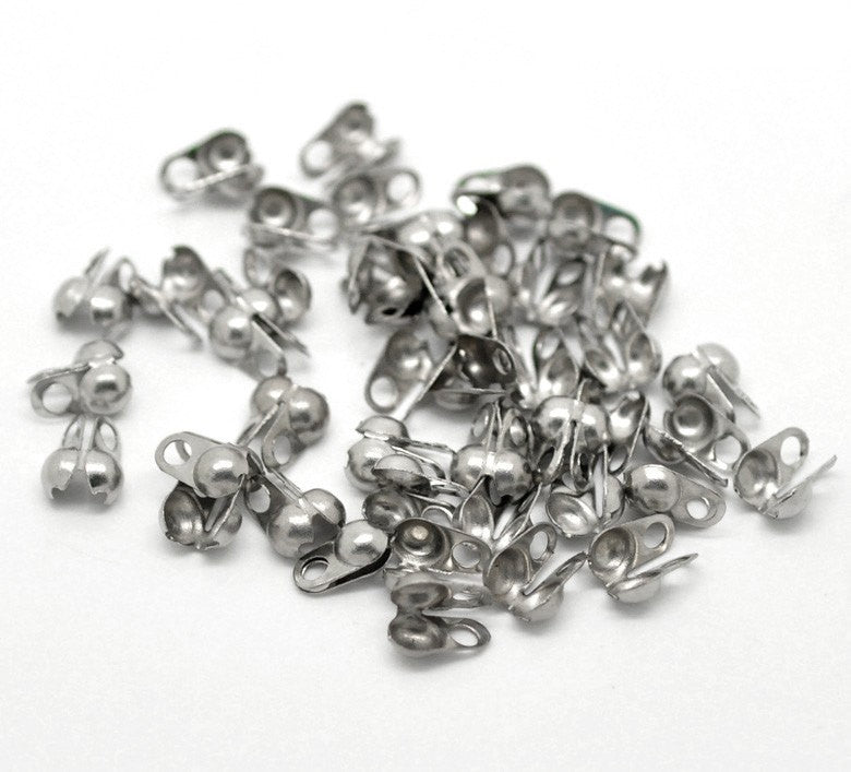 100 pcs Silver Tone Calottes End Crimps Beads Ball Chain Connector Clasp, Fits 2mm Ball Chain fin0326