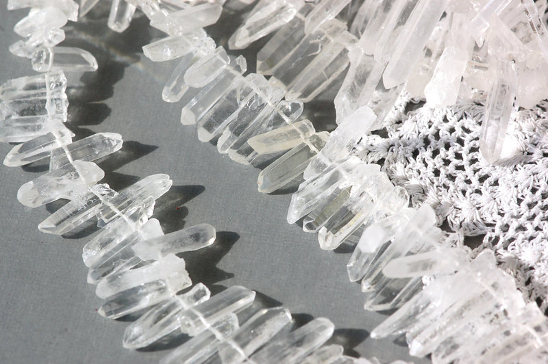 Frosted Crystal Quartz Tusk or Point Beads, 3/4" to 1-5/8" full strand, genuine gemstones gqz0099