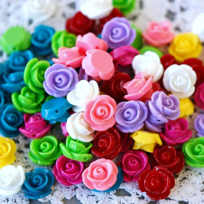 20 Small Resin Rose Beads or Cabochons  13mm diameter  . mixed colors cab0249