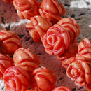 4 Hand Carved AGATE ROSE Beads 17mm diameter, tangerine coral gag0051