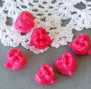 6 Small Buddha Head Beads 13mm  HOT PINK . bac0124