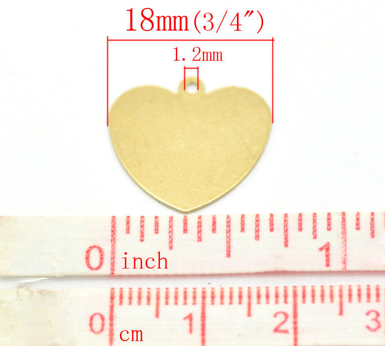 10 Raw Brass Sheet Metal Stamping Blanks, HEART shape, 1 hole, 18x18mm  . 16 gauge . MSB0076
