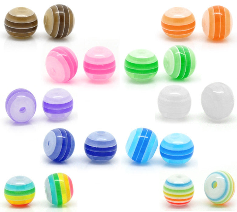 500 Round Mixed Colors Stripe Striped Beads . rainbow, black and white, orange, red, yellow, pink . acrylic . 6mm  bac0066b