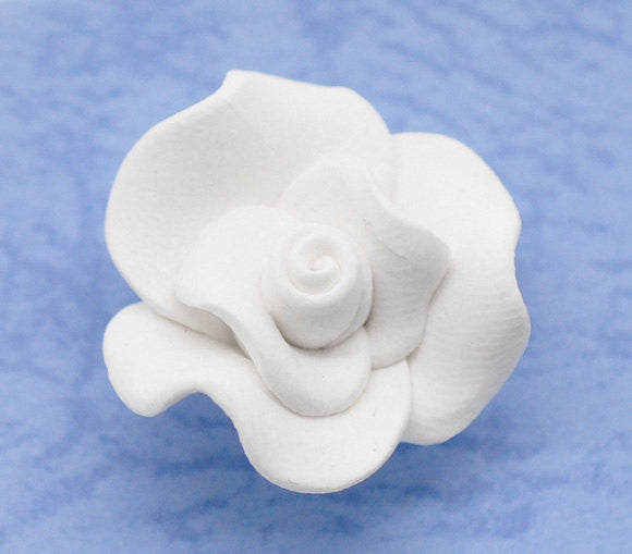 20 BRIDAL WHITE Polymer Clay Rose Flower Beads  23mm  (about 1")  bulk package POL0012b