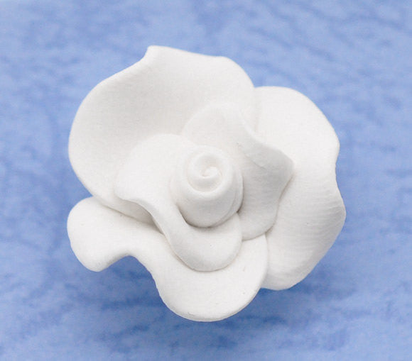 4 BRIDAL WHITE Polymer Clay Rose Flower Beads 23mm  (about 1")  pol0012