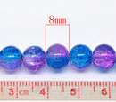 PINK and BLUE Crackle Glass Round Beads 8mm, 32 inch strand . about 105 beads . bgl0331