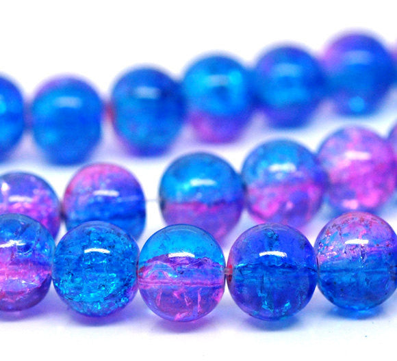PINK and BLUE Crackle Glass Round Beads 8mm, 32 inch strand . about 105 beads . bgl0331