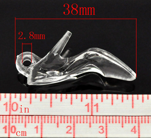 30 Transparent Acrylic HIGH HEEL Shoe Charms . 38mm (1-5/8") . clear cha0045
