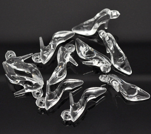 30 Transparent Acrylic HIGH HEEL Shoe Charms . 38mm (1-5/8") . clear cha0045