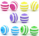 8mm Round PASTEL RAINBOW STRIPE Striped Beads . acrylic, 200 beads,  bac0067