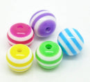 8mm Round PASTEL RAINBOW STRIPE Striped Beads . acrylic, 200 beads,  bac0067